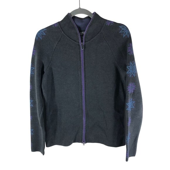 Eddie Bauer Sport Womens Full-Zip Sweater Jacket Purple Gray Snowflake M - Picture 1 of 4
